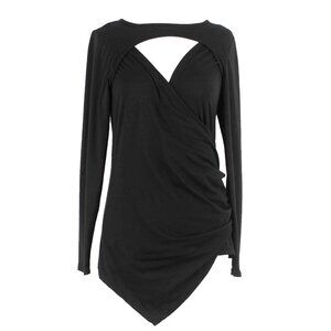 Libian Sz 0X Grande Black Keyhole Faux Wrap Asymmetric Poly Spandex Knit Top